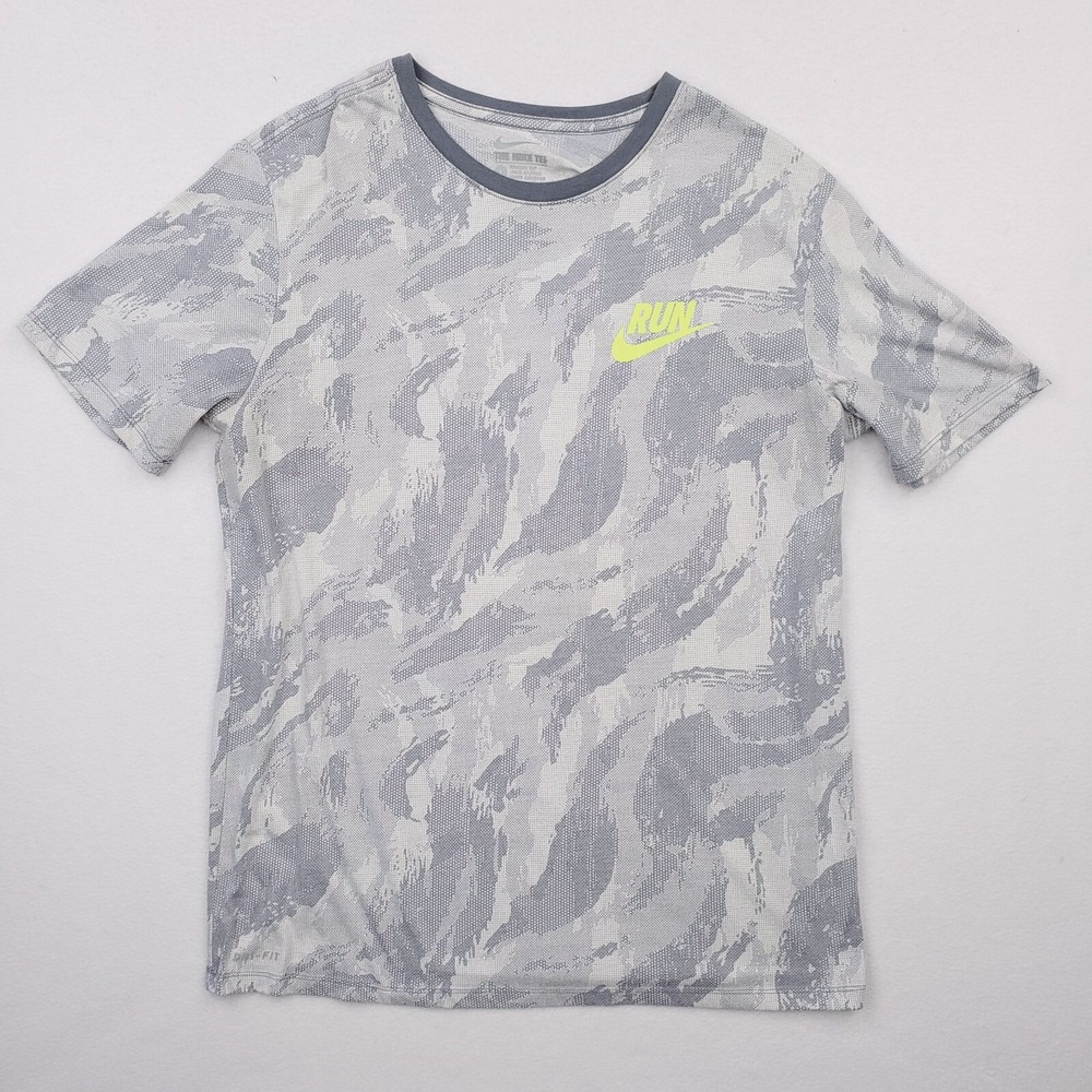 Nike Shirt Mens Large Gray Camo Running Dri Fit Training Gym Outdoor